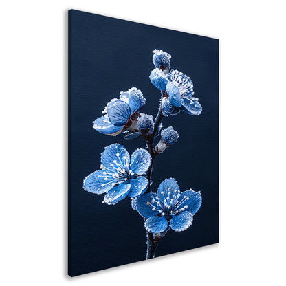 Blauwe bloemen met ijskristallen in close-up canvas