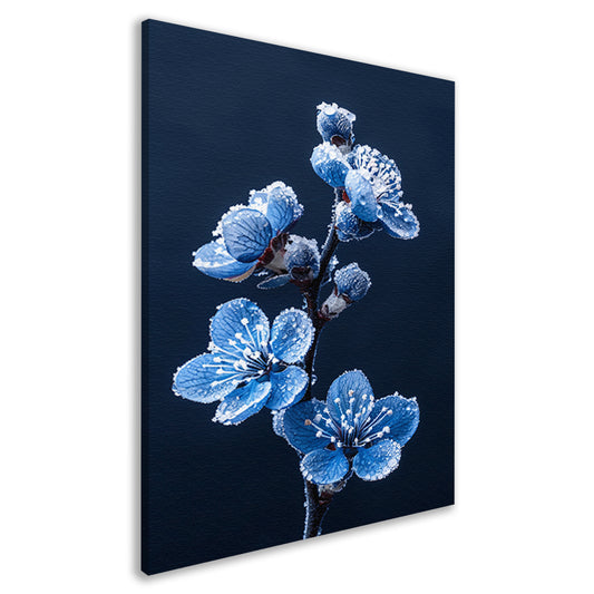 Blauwe bloemen met ijskristallen in close-up canvas