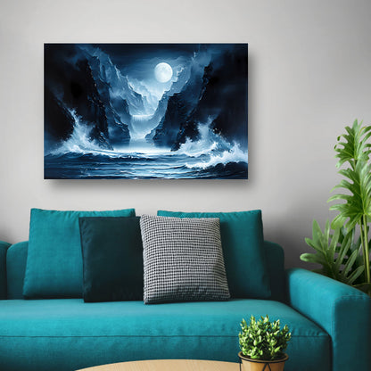 Magisch maanlandschap met waterval en bergen poster