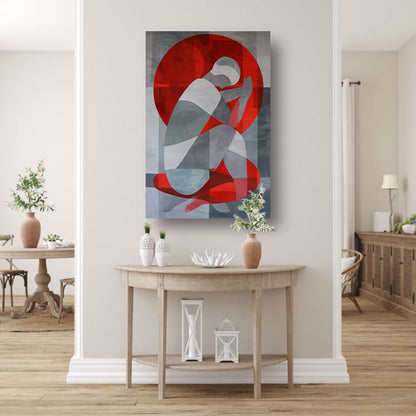 Abstracte kunst van geknielde persoon in cirkel acrylglas