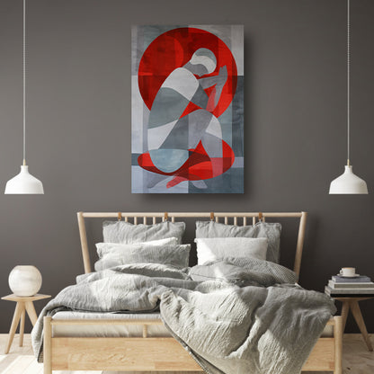 Abstracte kunst van geknielde persoon in cirkel poster
