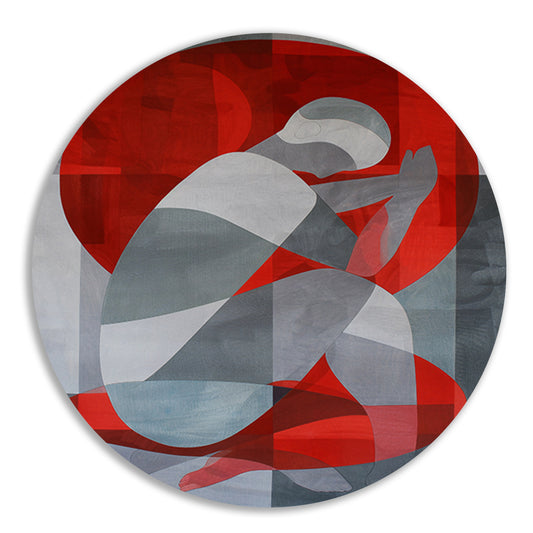 Abstracte kunst van geknielde persoon in cirkel aluminium muurcirkel