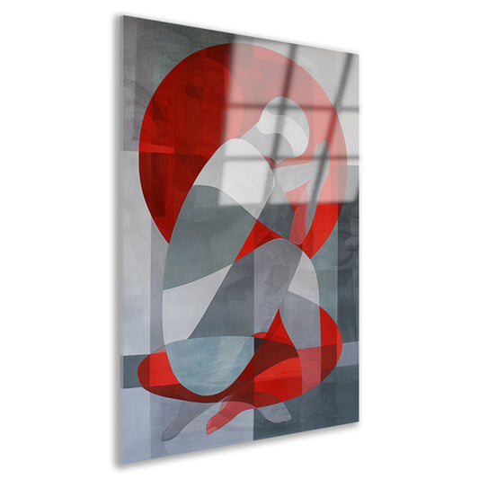 Abstracte kunst van geknielde persoon in cirkel acrylglas