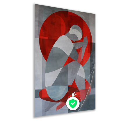 Abstracte kunst van geknielde persoon in cirkel poster