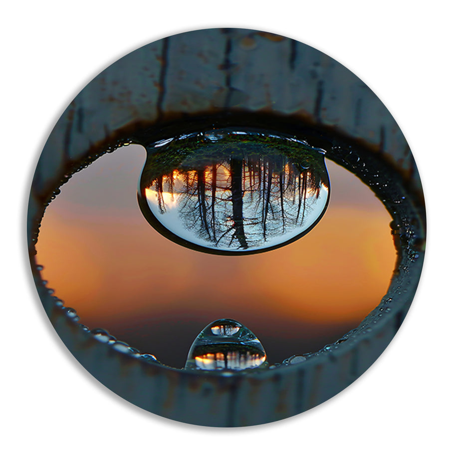 Reflectie van een Bos in een Dauwdruppel forex muurcirkel