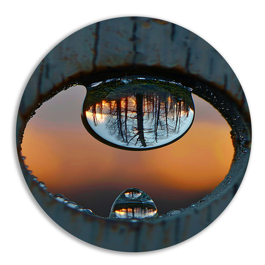 Reflectie van een Bos in een Dauwdruppel aluminium muurcirkel