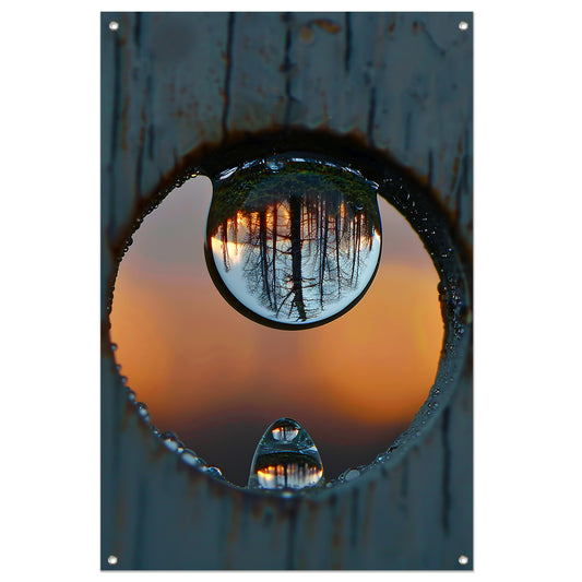 Reflectie van een Bos in een Dauwdruppel tuinposter