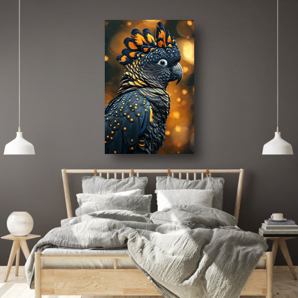 Blauwe vogel met gele accenten poster