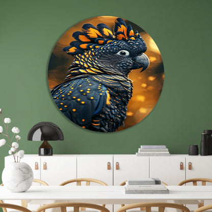 Blauwe vogel met gele accenten aluminium muurcirkel