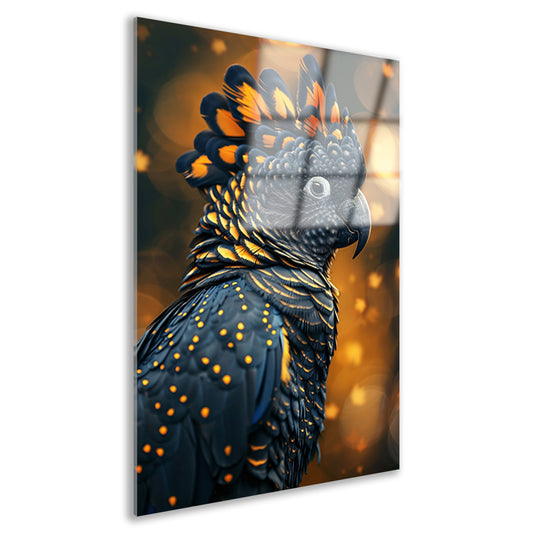 Blauwe vogel met gele accenten acrylglas