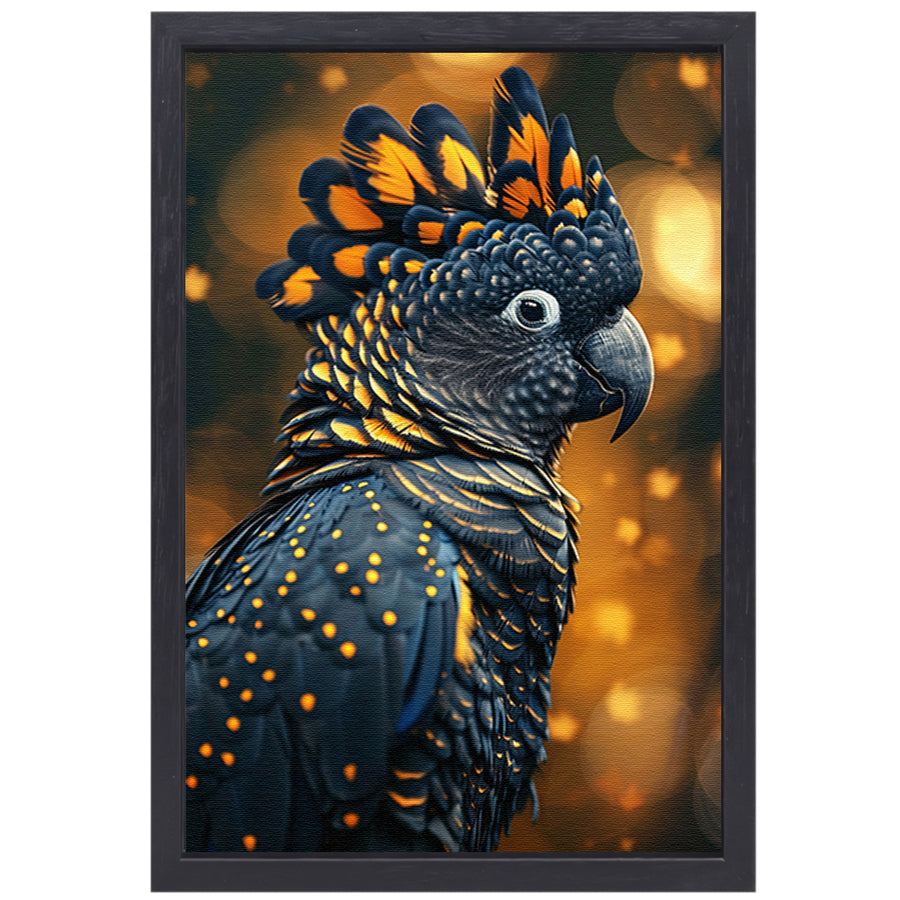 Blauwe vogel met gele accenten canvas met baklijst