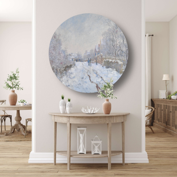 Sneeuwscène in Argenteuil - Claude Monet aluminium muurcirkel