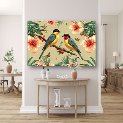 Vrolijke Vogels op een Tak canvas