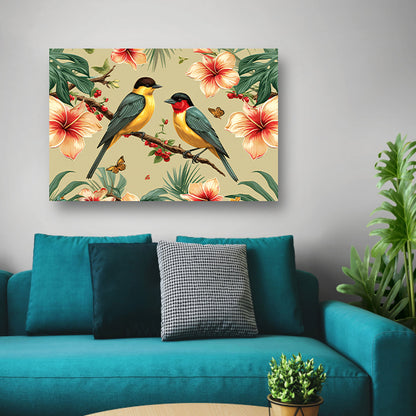 Vrolijke Vogels op een Tak canvas