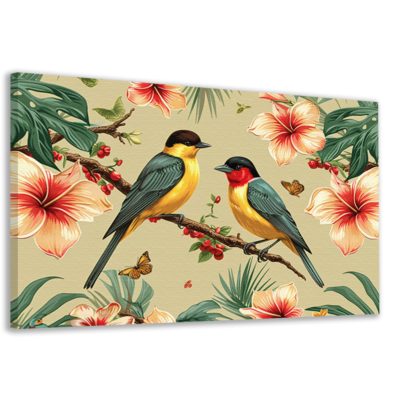 Vrolijke Vogels op een Tak canvas