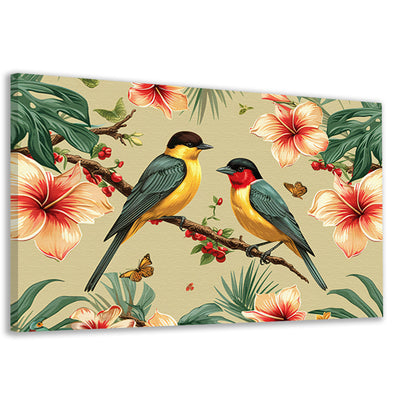 Vrolijke Vogels op een Tak canvas
