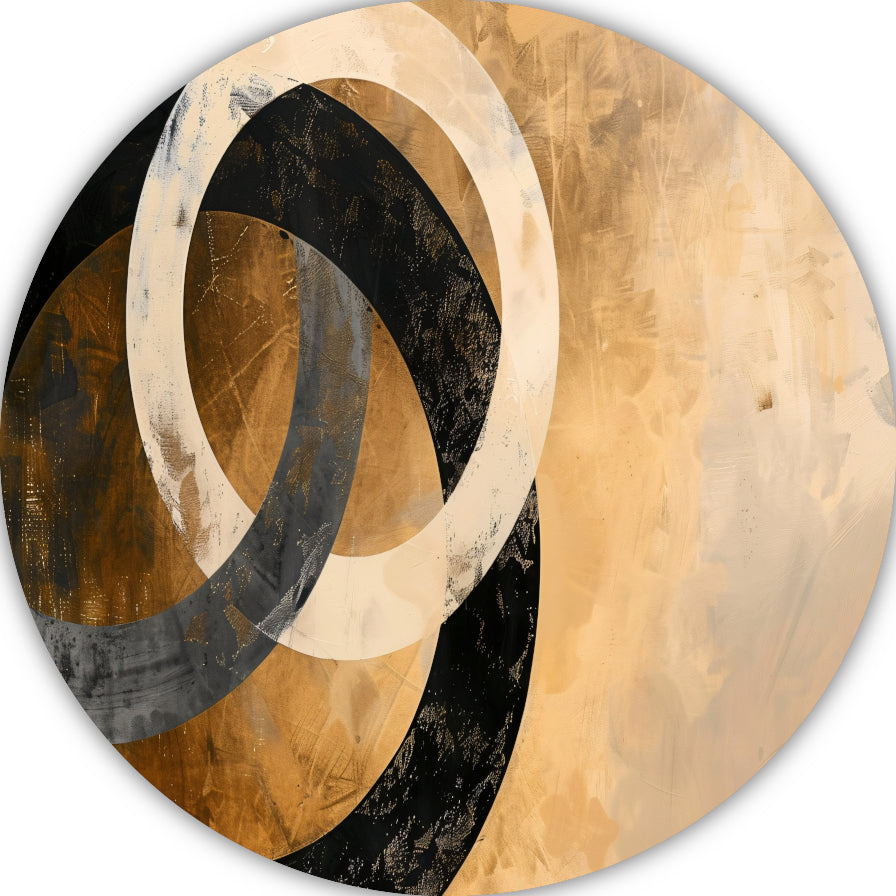 Overlappende sepia cirkels op beige achtergrond aluminium muurcirkel