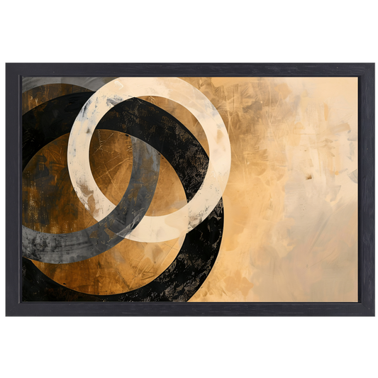 Overlappende sepia cirkels op beige achtergrond canvas met baklijst