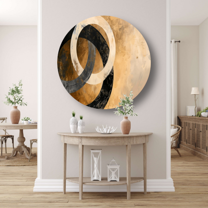 Overlappende sepia cirkels op beige achtergrond aluminium muurcirkel