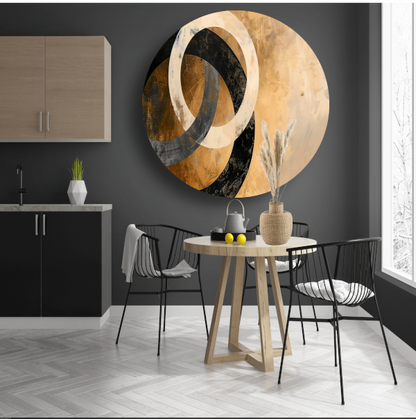 Overlappende sepia cirkels op beige achtergrond aluminium muurcirkel