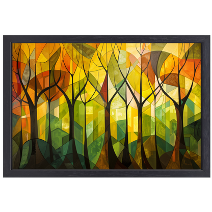 Abstracte Bomen en Stedelijk Landschap canvas met baklijst