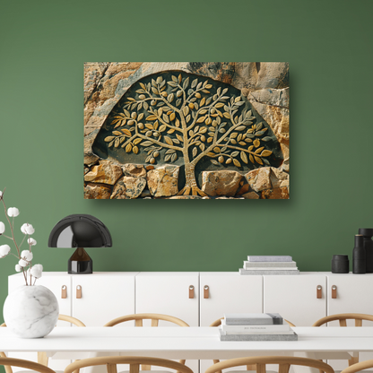 Minimalistische stenen boom canvas met baklijst