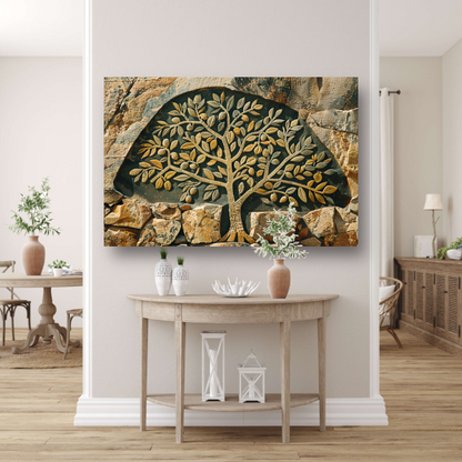 Minimalistische stenen boom canvas met baklijst
