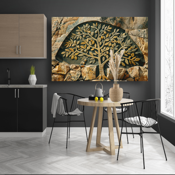 Minimalistische stenen boom canvas met baklijst