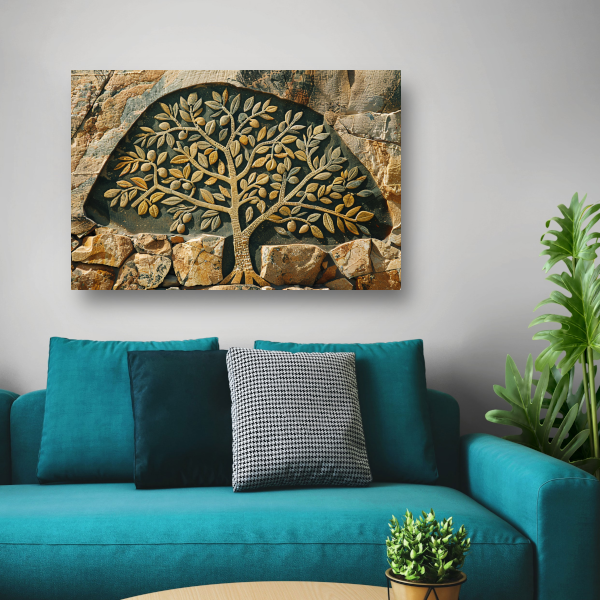 Minimalistische stenen boom canvas met baklijst