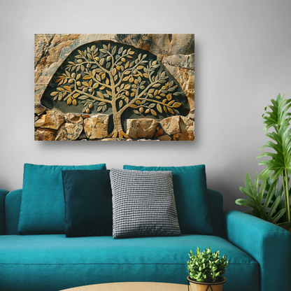 Minimalistische stenen boom canvas met baklijst