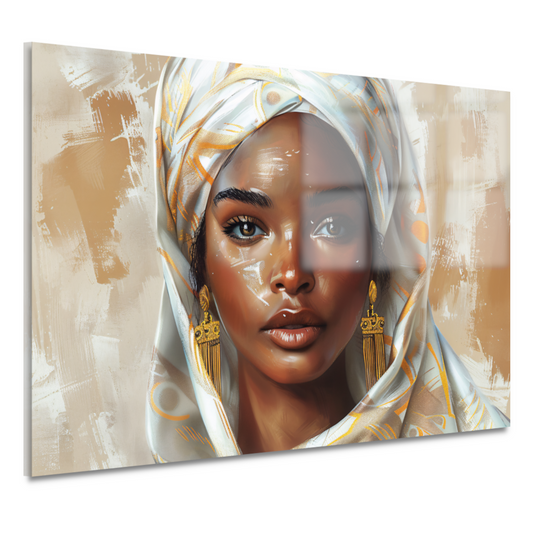 Elegante Vrouw met Gouden Hoofddoek acrylglas