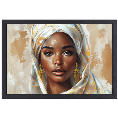 Elegante Vrouw met Gouden Hoofddoek canvas met baklijst