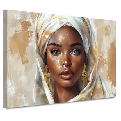 Elegante Vrouw met Gouden Hoofddoek canvas