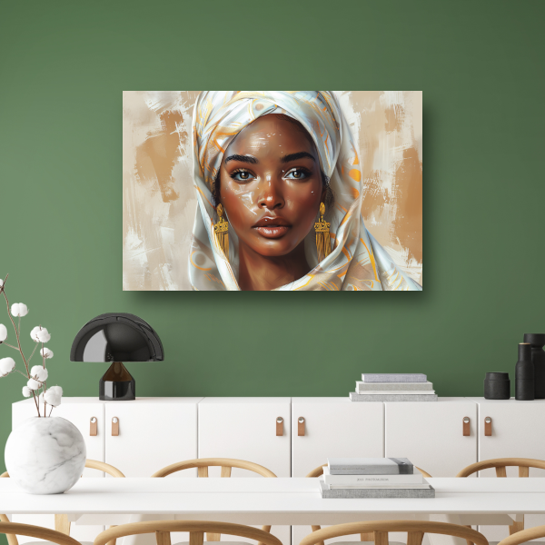 Elegante Vrouw met Gouden Hoofddoek canvas