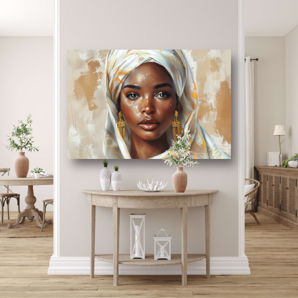 Elegante Vrouw met Gouden Hoofddoek canvas