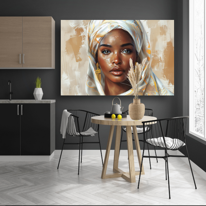 Elegante Vrouw met Gouden Hoofddoek canvas