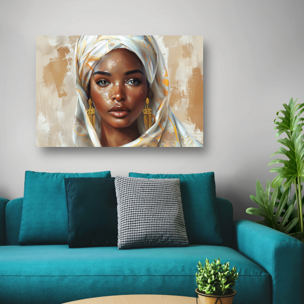 Elegante Vrouw met Gouden Hoofddoek canvas