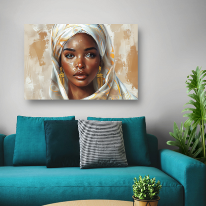 Elegante Vrouw met Gouden Hoofddoek canvas