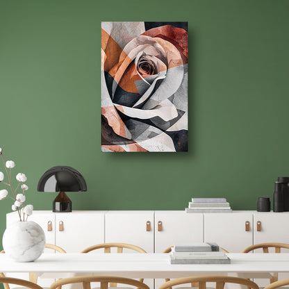 Sepiatinten Roos met Geometrische Abstractie canvas met baklijst