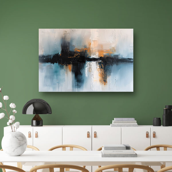 Abstracte stadsgezicht schilderij met dynamische kleuren poster