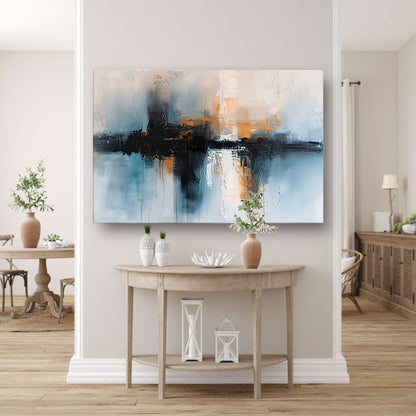 Abstracte stadsgezicht schilderij met dynamische kleuren poster