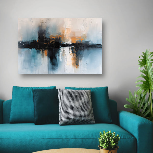 Abstracte stadsgezicht schilderij met dynamische kleuren poster