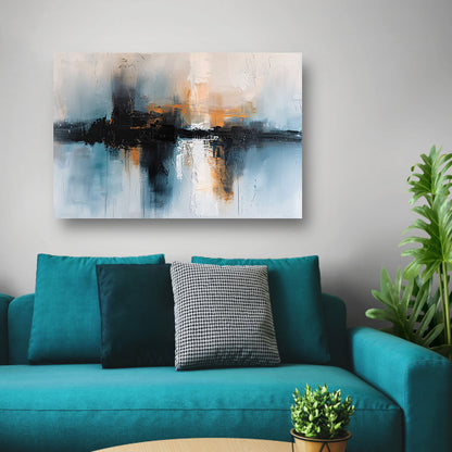 Abstracte stadsgezicht schilderij met dynamische kleuren poster