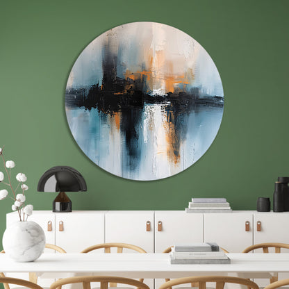 Abstracte stadsgezicht schilderij met dynamische kleuren forex muurcirkel