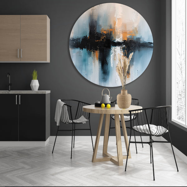 Abstracte stadsgezicht schilderij met dynamische kleuren forex muurcirkel