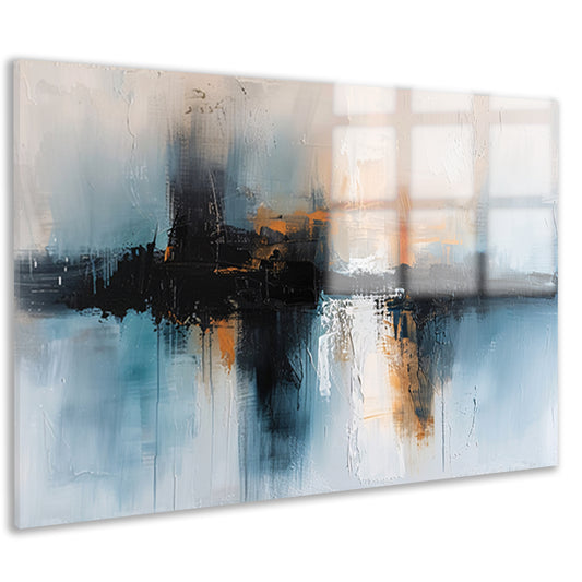 Abstracte stadsgezicht schilderij met dynamische kleuren acrylglas