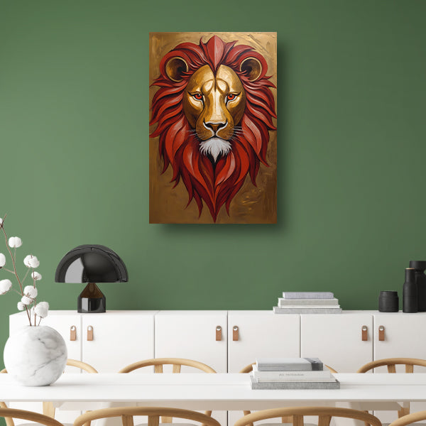 Gouden Leeuw met Rode Manen Schilderij canvas met baklijst