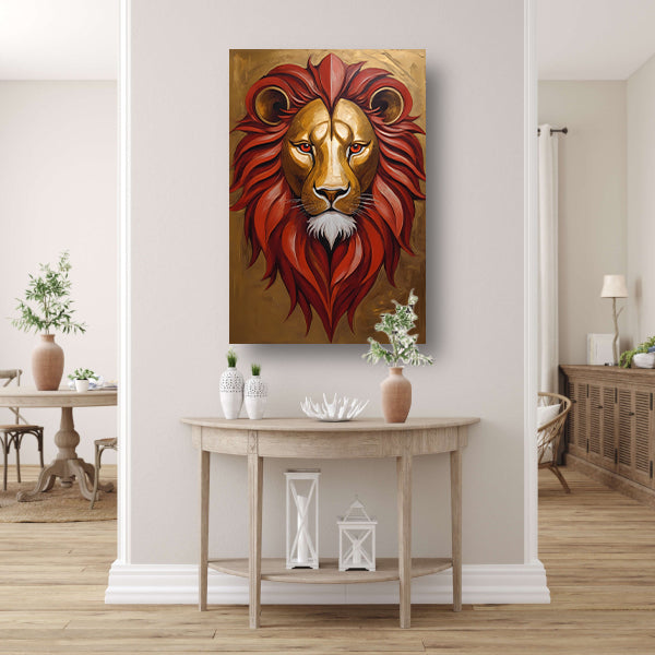 Gouden Leeuw met Rode Manen Schilderij acrylglas