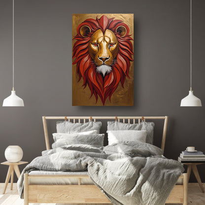 Gouden Leeuw met Rode Manen Schilderij canvas met baklijst