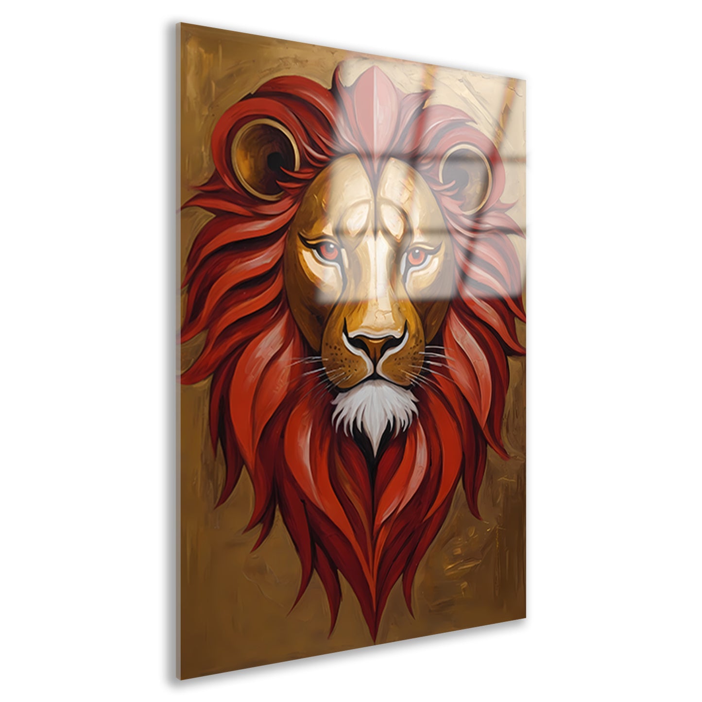 Gouden Leeuw met Rode Manen Schilderij acrylglas